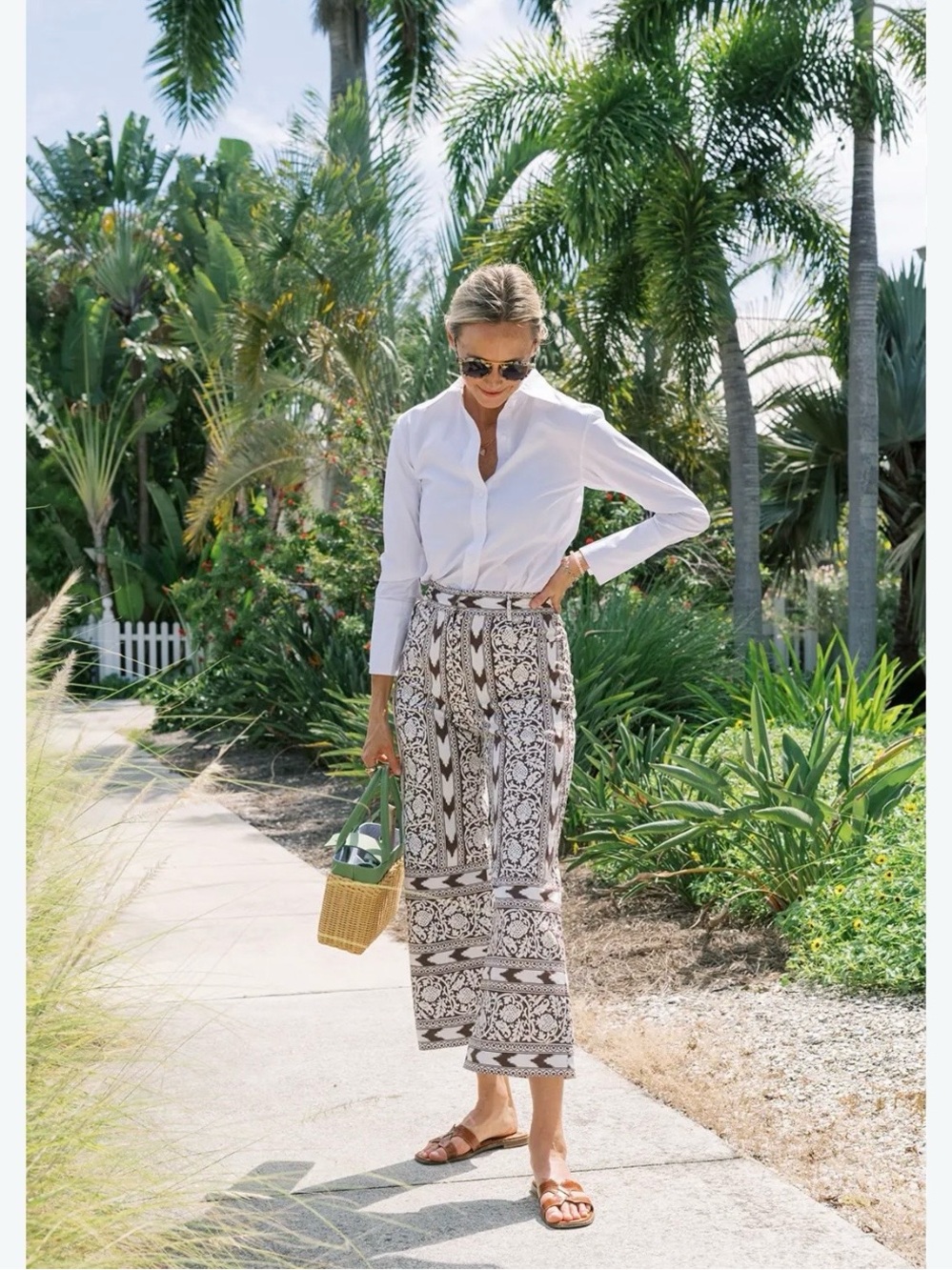 Julia Amory Babe Pant Island Ikat Printed Wide-Leg Pants - Brown & Cream Small